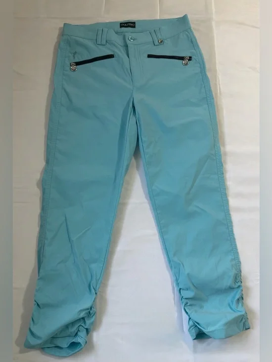 Golfino Golfcore Aqua Blue Cropped Pants Stretch Ruched Hem Athleisure Preppy - Picture 5 of 11